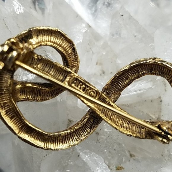 Vintage Signed ART Entwined Enamel Double Snake Brooch - Picture 5 of 5